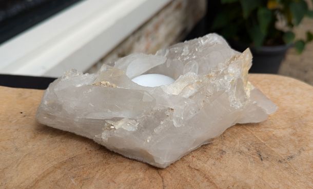 Extra kwaliteit Bergkristal cluster  theelicht extra natuur